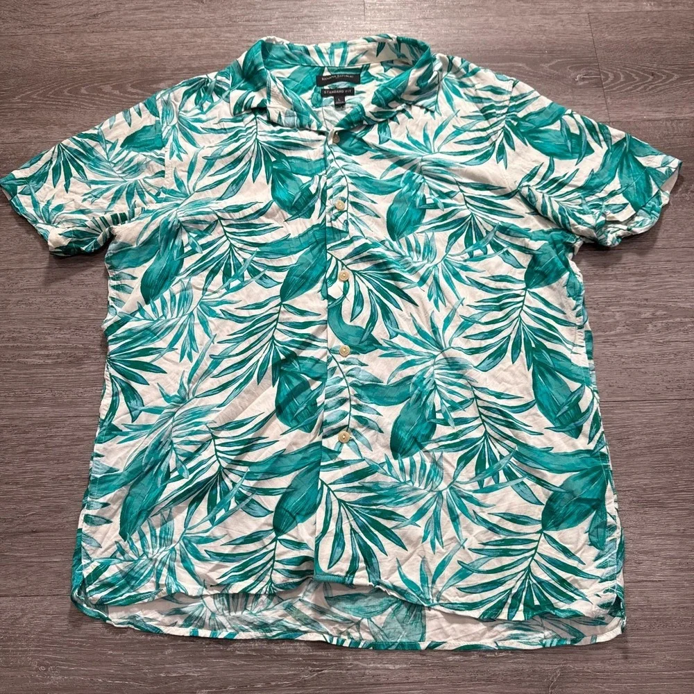 Banana Republic Shirt Mens Large‎ Floral Bamboo Palm AOP Hawaiian Loop Collar